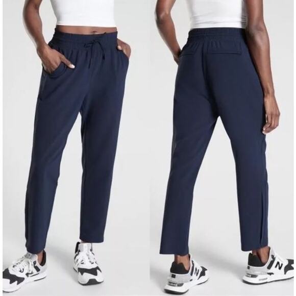 Athleta Metropolis Straight Leg Pull On Drawstring Pants Navy Blue Women's 10 - Picture 1 of 8